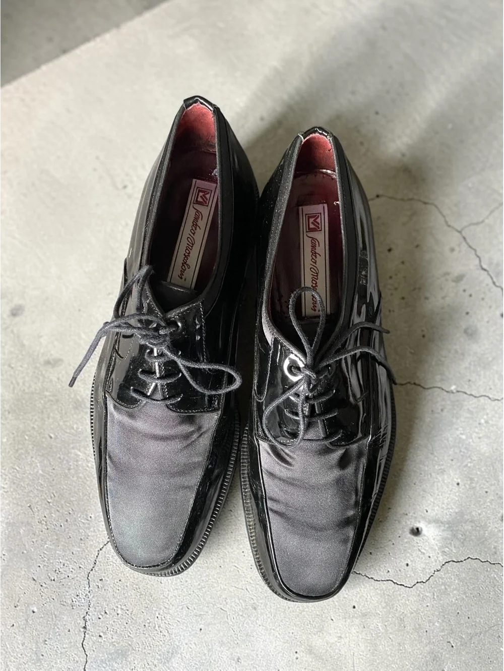 Sandro Moscoloni Men Dress Shoes 8.5 Square Toe Black Patent Leather Satin Tuxed
